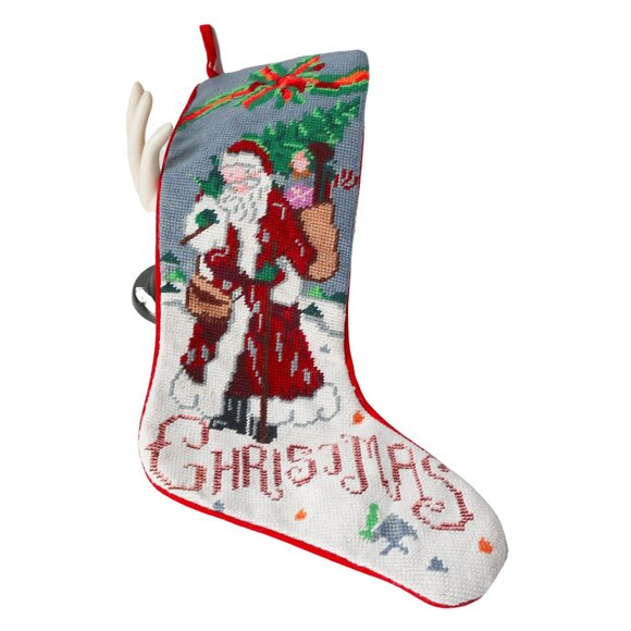 Vintage Needlepoint Christmas Stocking Santa Claus - Picture 1 of 4